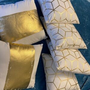 Gold & white decor Geometric Throw Pillows. 6